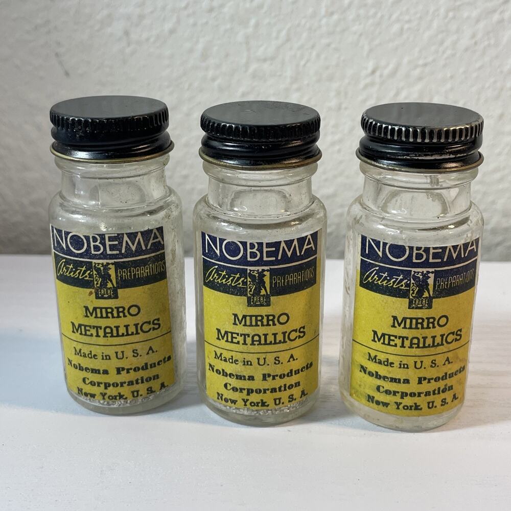 RARE Vintage 1940s Nobema Mirro Metallics Glass Glitter Jars Lot Part Filled